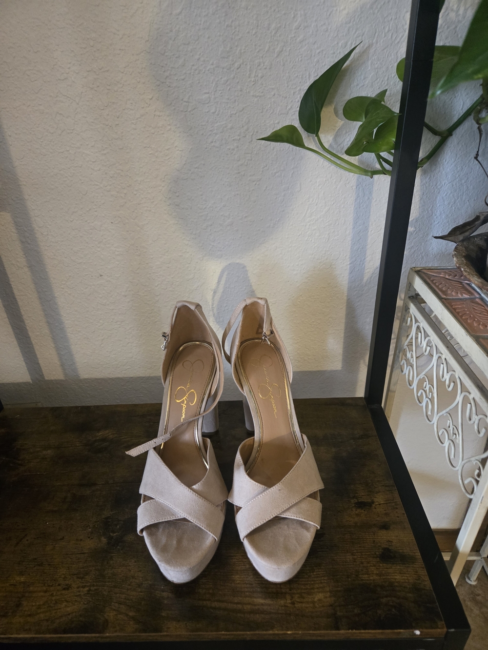 Jessica Simpson Blush Suede Crisscross Block Heel Sandals